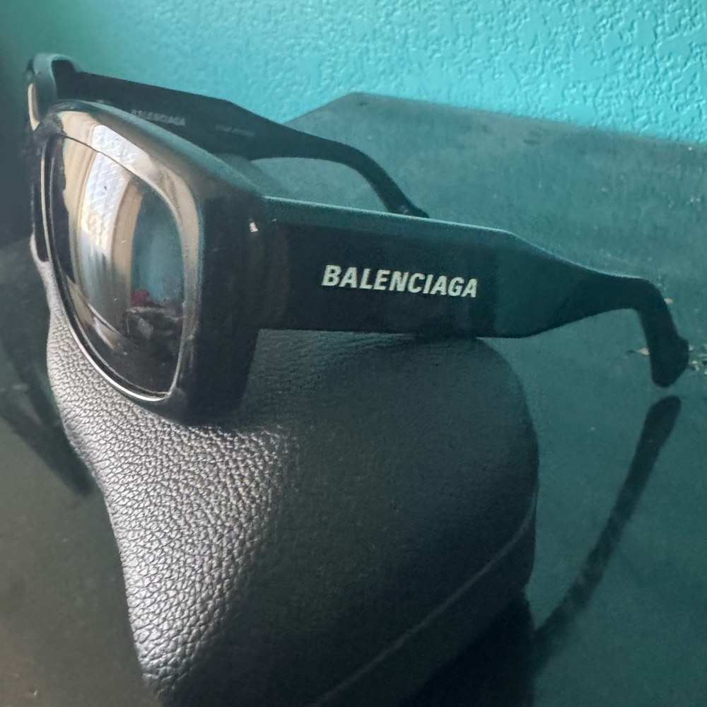 Balenciaga Glossy Black Rectangle Sunglasses